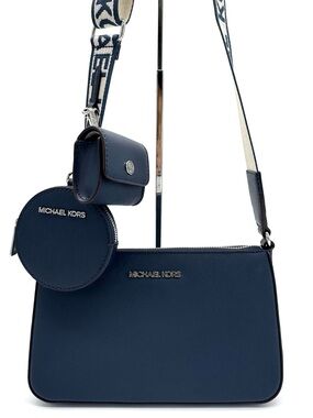 Michael Kors Jet Set Logo Crossbody Bag w Case for Apple AirPods Pro Navy Blue